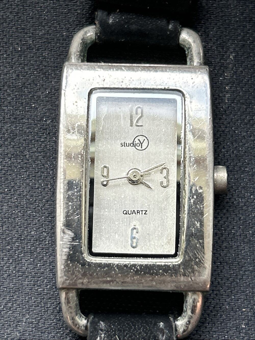 Studio Y Silver Tone Case Black Band Women’s Quartz Watch